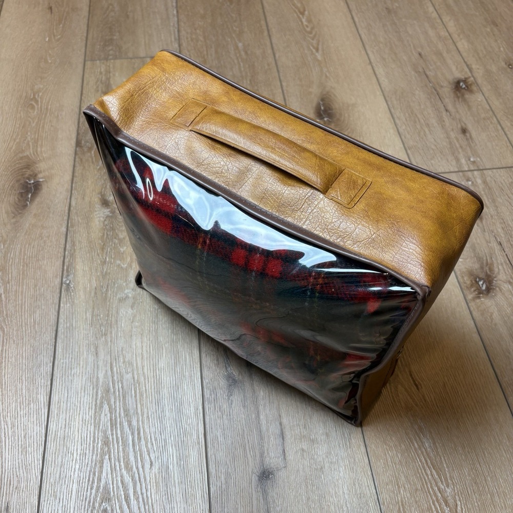VTG Pendleton Virgin Wool Plaid Stadium Blanket Robe in a Bag Case Seat Cushion - Picture 11 of 15